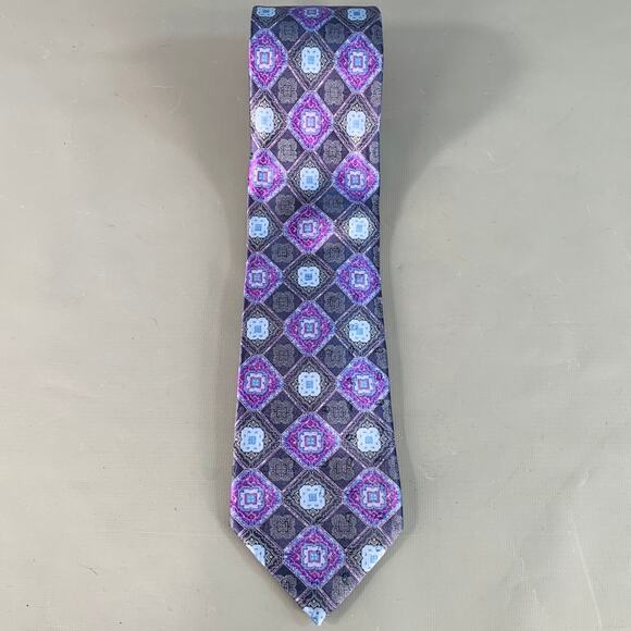 ERMENEGILDO ZEGNA Purple Navy Abstract Floral Silk Tie - Picture 3 of 6